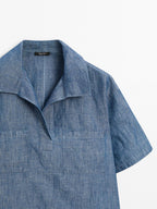 Short sleeve cotton and linen polo shirt