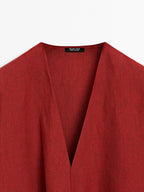 100% linen blouse with tie detail