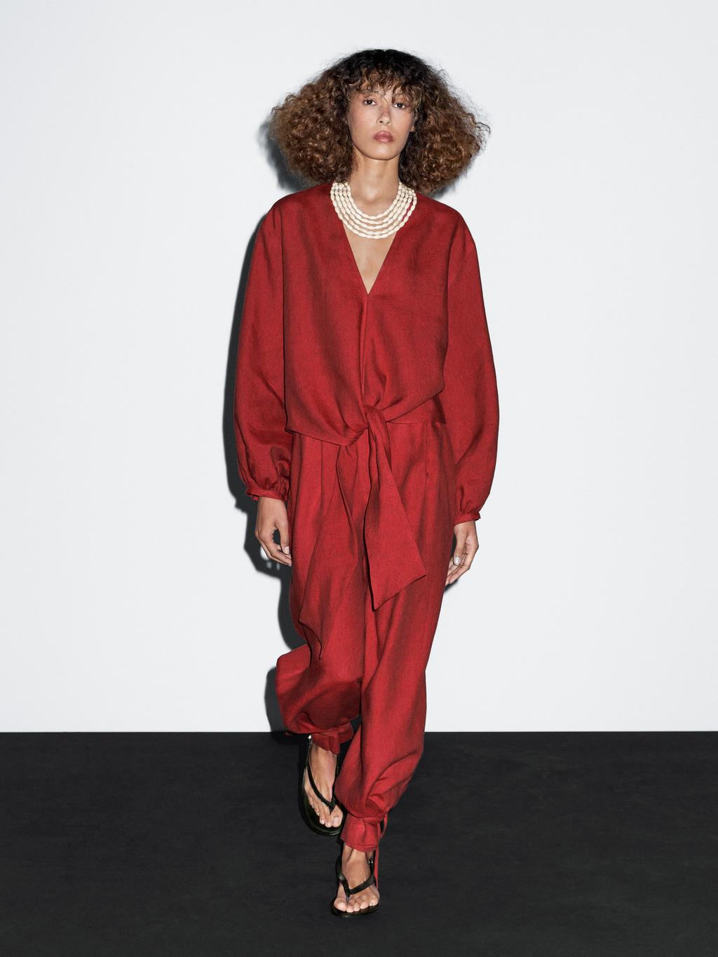 100% linen blouse with tie detail