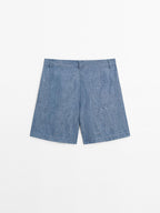 Cotton and linen Bermuda shorts with pocket detail
