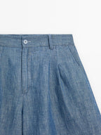 Cotton and linen Bermuda shorts with pocket detail