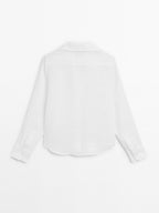 100% linen open collar shirt