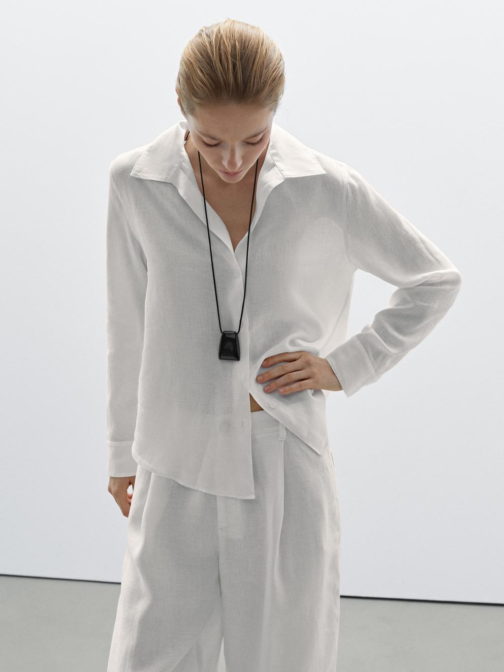 100% linen open collar shirt