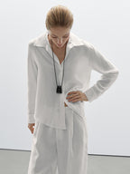 100% linen open collar shirt