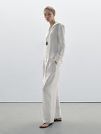 100% linen open collar shirt