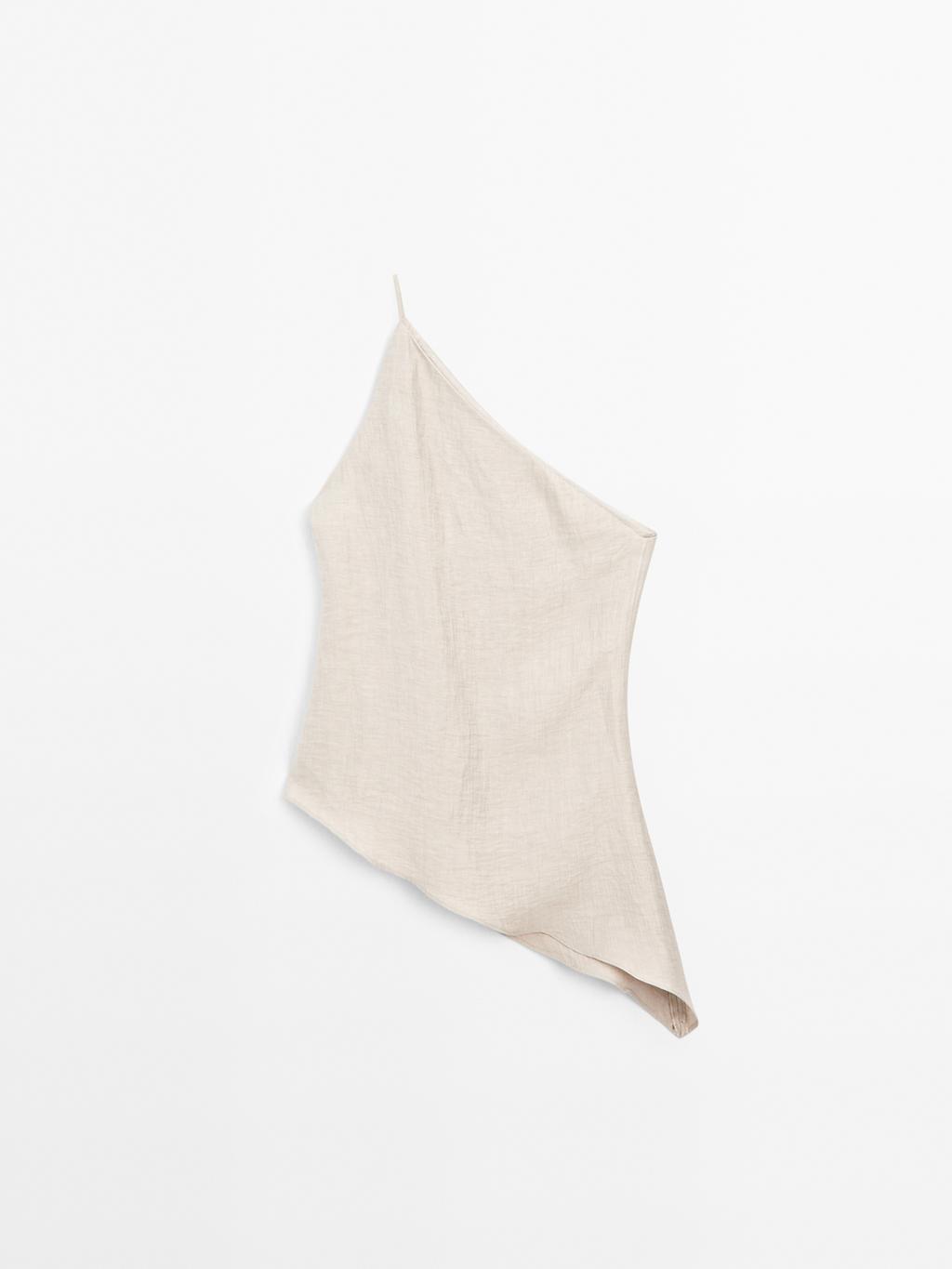 Lightweight asymmetric linen blend top