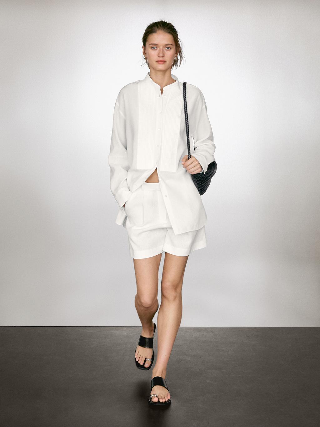 Linen blend shirt with thin pintucks