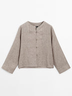 100% linen melange stand collar blouse