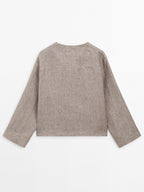 100% linen melange stand collar blouse