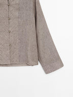 100% linen melange stand collar blouse