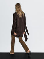 Long flowing blouse with tied neck