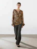 Flowing jacquard kimono with rhinestone button