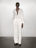 100% linen shirt with embroidered detail