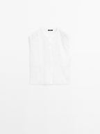 Linen blend crochet detail blouse