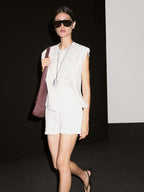 Linen blend crochet detail blouse