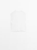 Linen blend crochet detail blouse