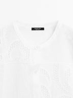 Linen blend crochet detail blouse