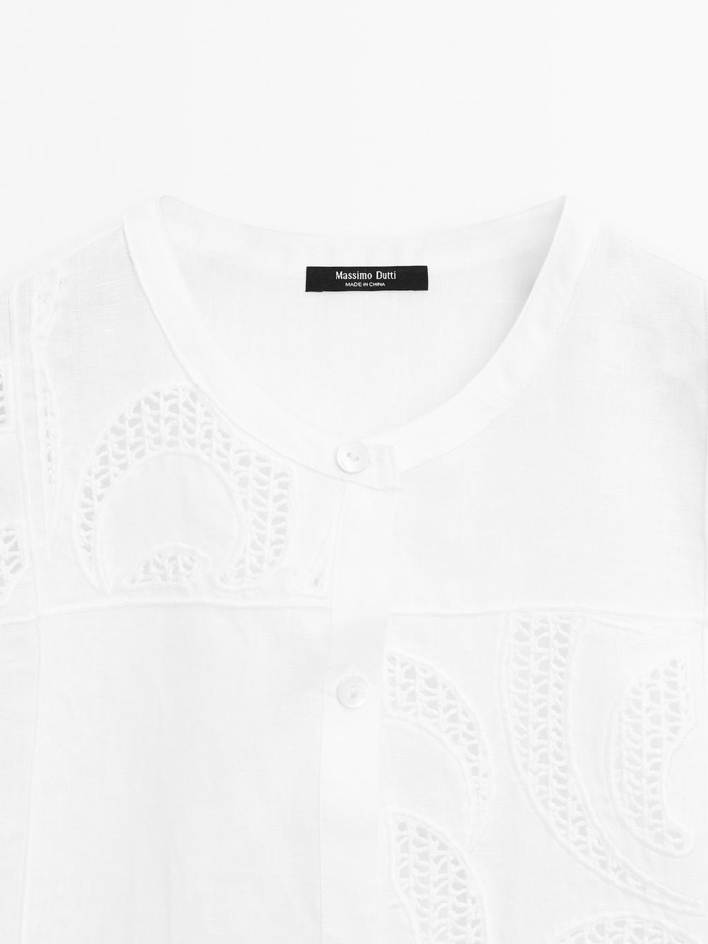 Linen blend crochet detail blouse