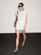 Linen blend crochet detail blouse