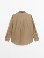 Long shirt with stand collar