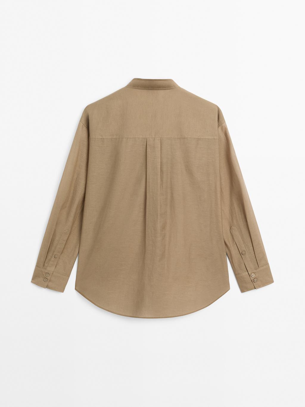 Long shirt with stand collar