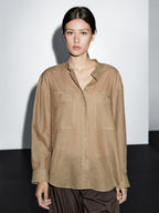 Long shirt with stand collar