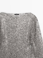 Sequinned blouse with cowl neck