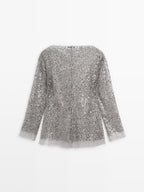 Sequinned blouse with cowl neck