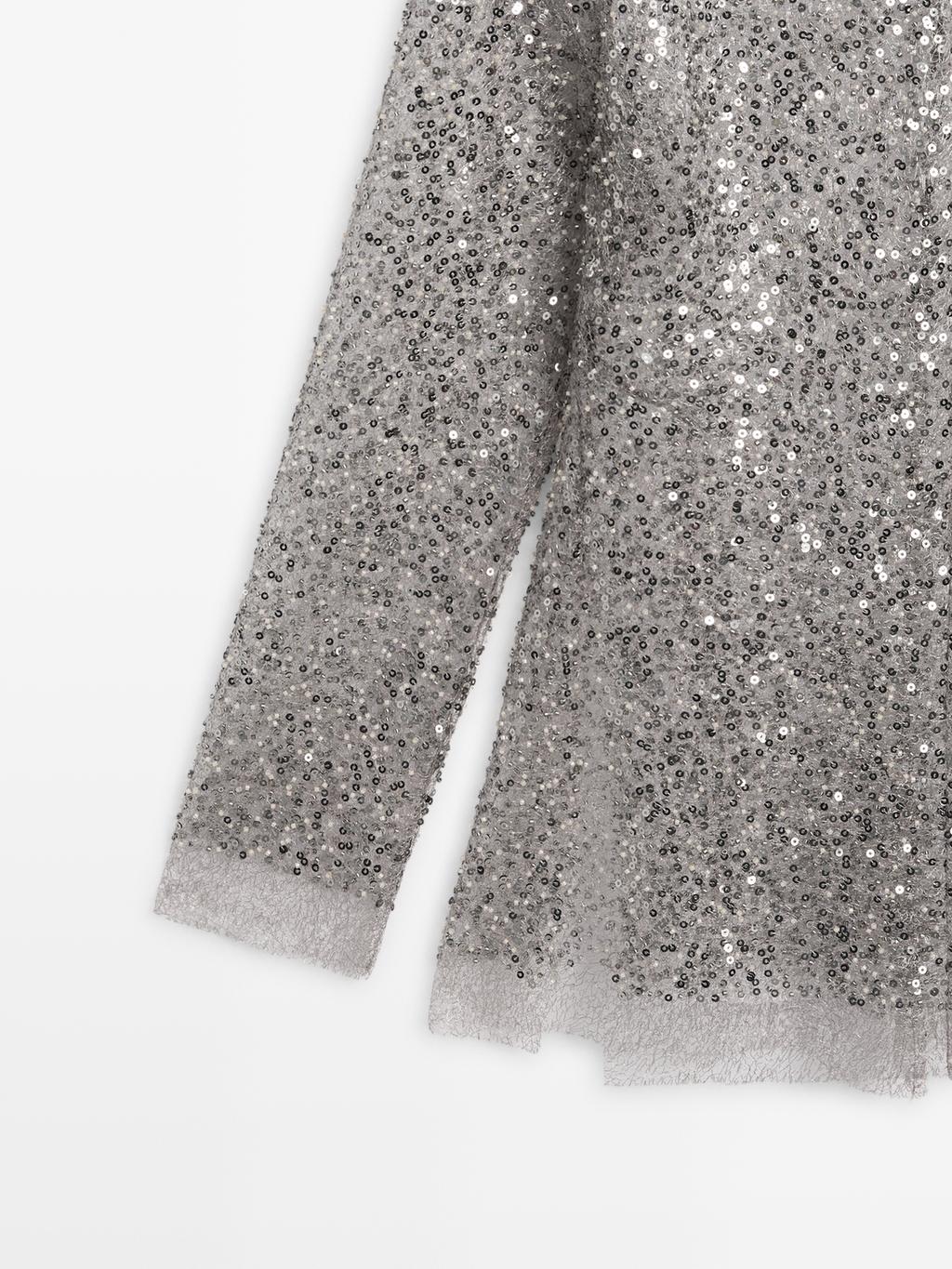 Sequinned blouse with cowl neck