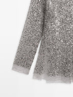 Sequinned blouse with cowl neck