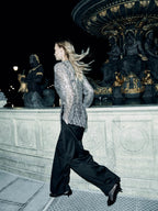 Sequinned blouse with cowl neck