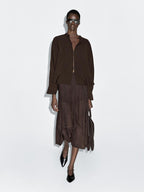 Stand collar shirt with front seam