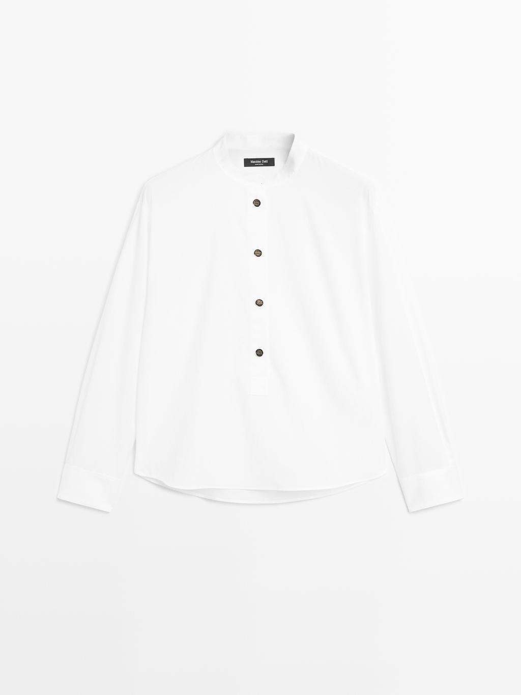 Stand collar shirt with gold buttons