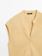 100% linen flowing blouse with open neck