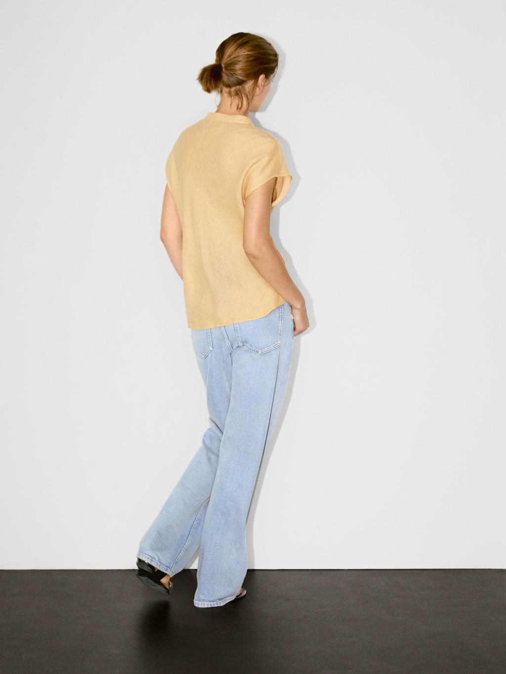 100% linen flowing blouse with open neck