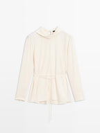 Long sleeve blouse with drawstring detail