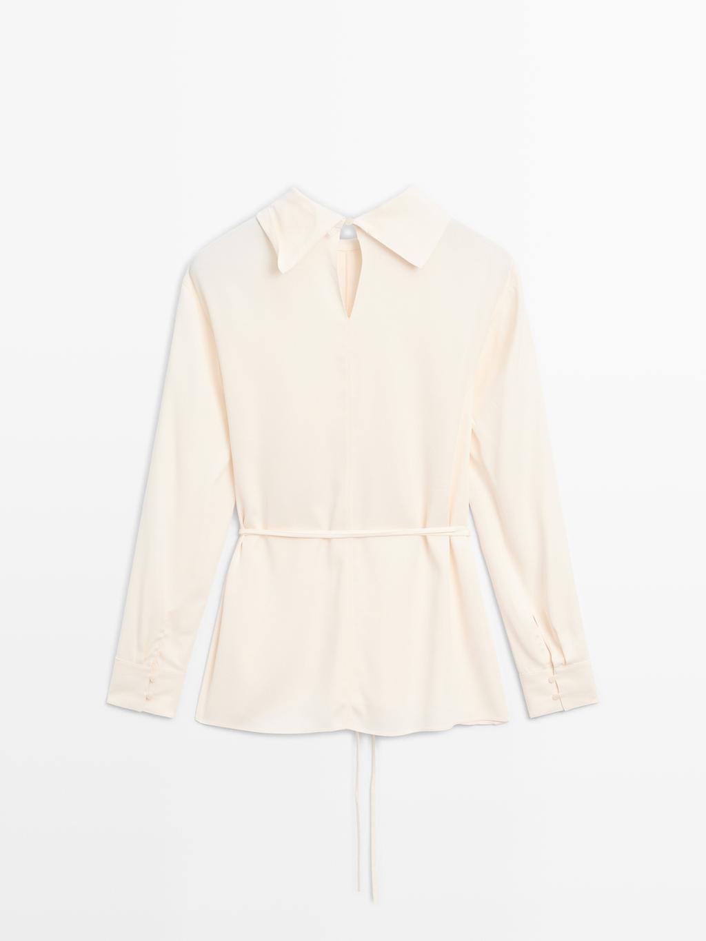 Long sleeve blouse with drawstring detail