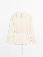 Long sleeve blouse with drawstring detail