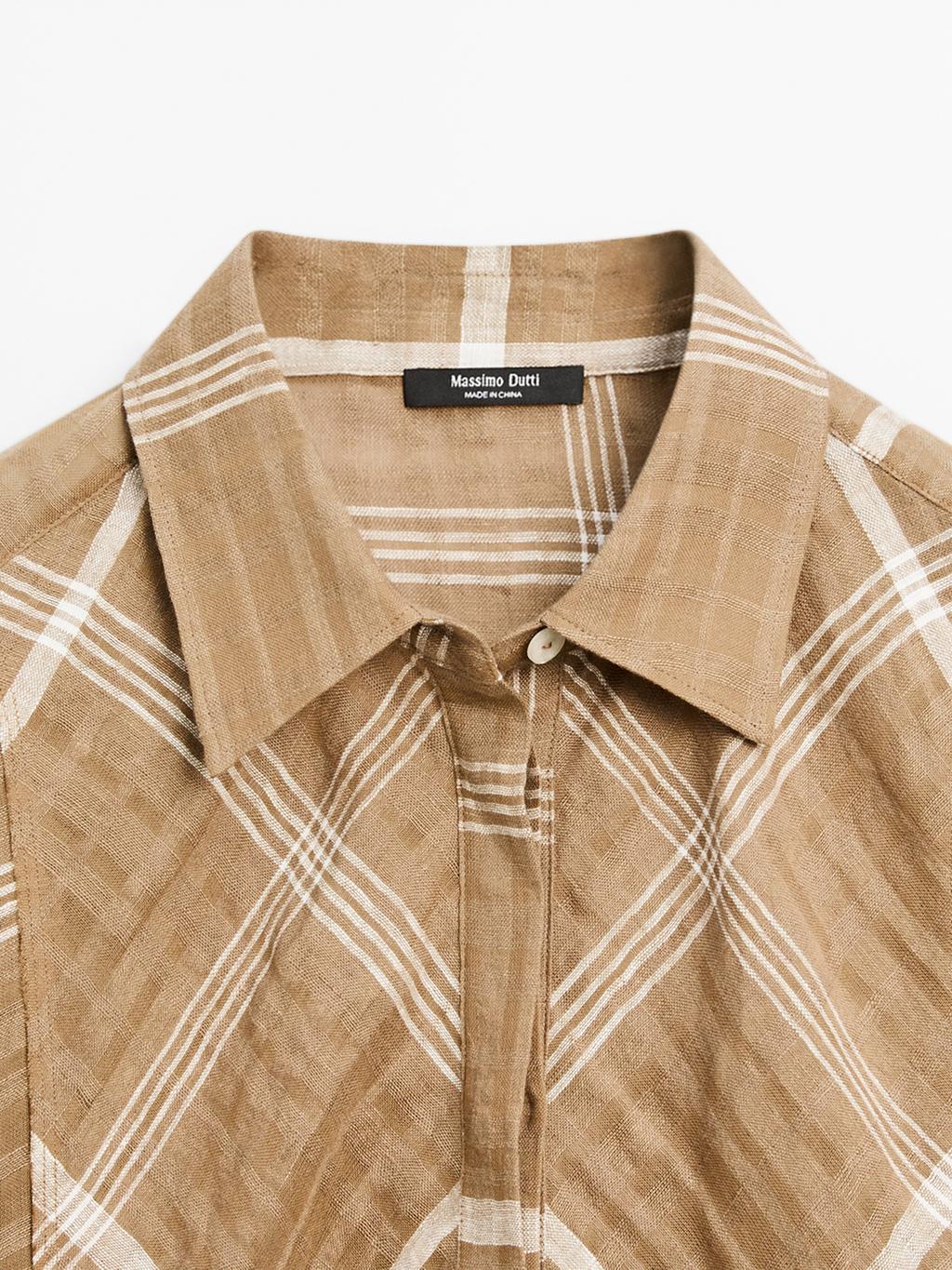 Flowing linen blend check shirt