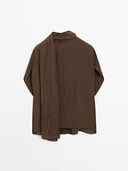 Pinstripe blouse with scarf collar