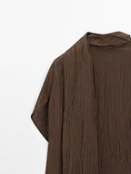 Pinstripe blouse with scarf collar