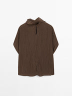 Pinstripe blouse with scarf collar