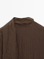 Pinstripe blouse with scarf collar