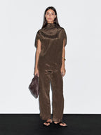 Pinstripe blouse with scarf collar