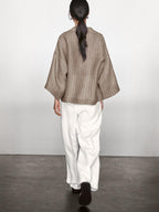 Striped linen open neck blouse