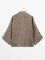 Striped linen open neck blouse