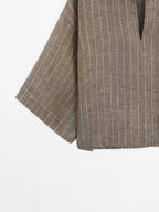 Striped linen open neck blouse