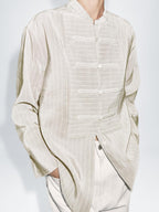 Striped oversize blouse with stand collar