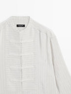 Striped oversize blouse with stand collar