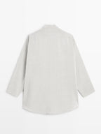 Striped oversize blouse with stand collar